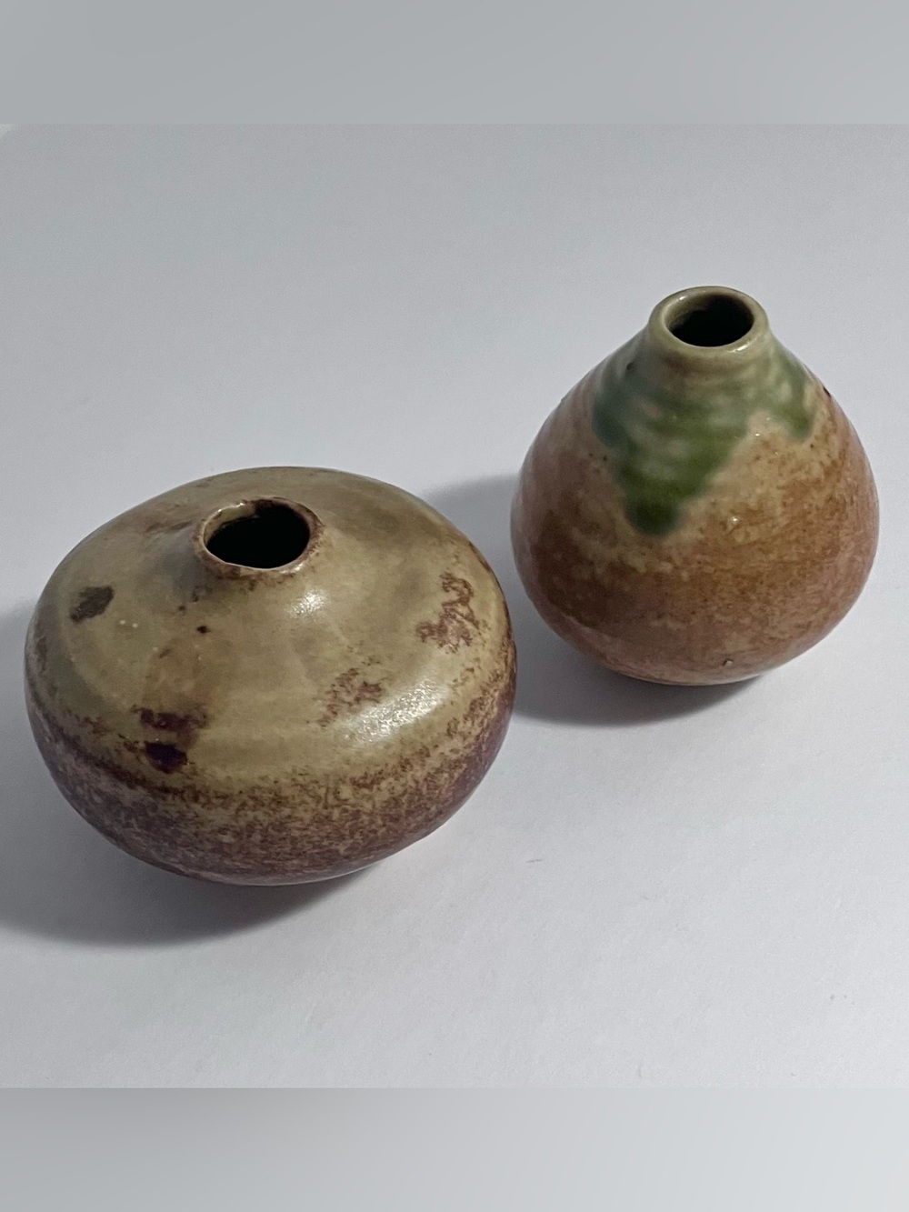 2 JAPANESE POTTERY 1960s Bud Vases / PAUL MARSHALL Imports / HANDMADE Miniatures